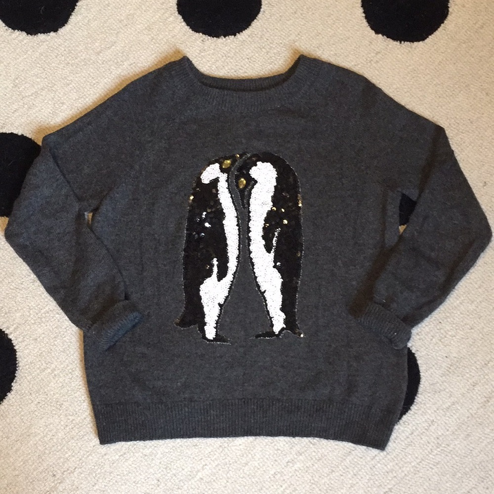 H&M Sequin Penguin Grey Crewneck Sweater